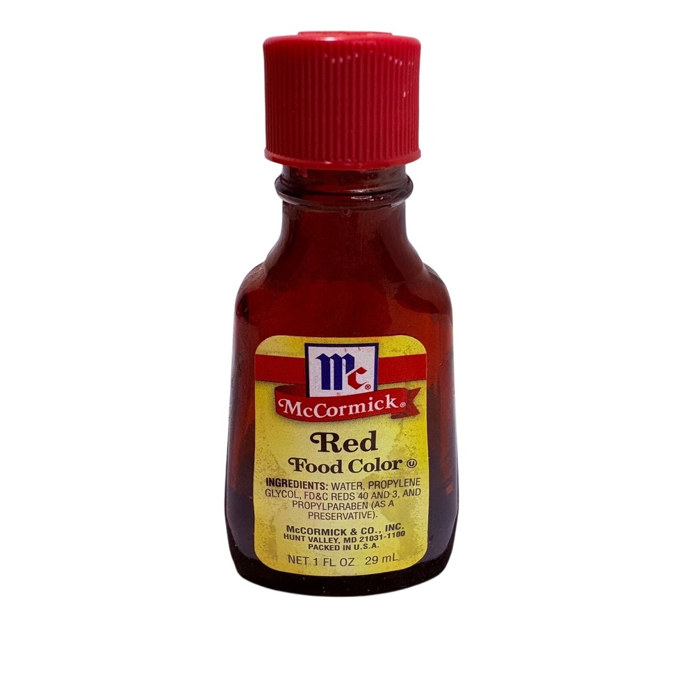McCormick Red Food Color Vintage Amber Glass Bottle 1 fl oz 1980s Kitchen‎ Decor